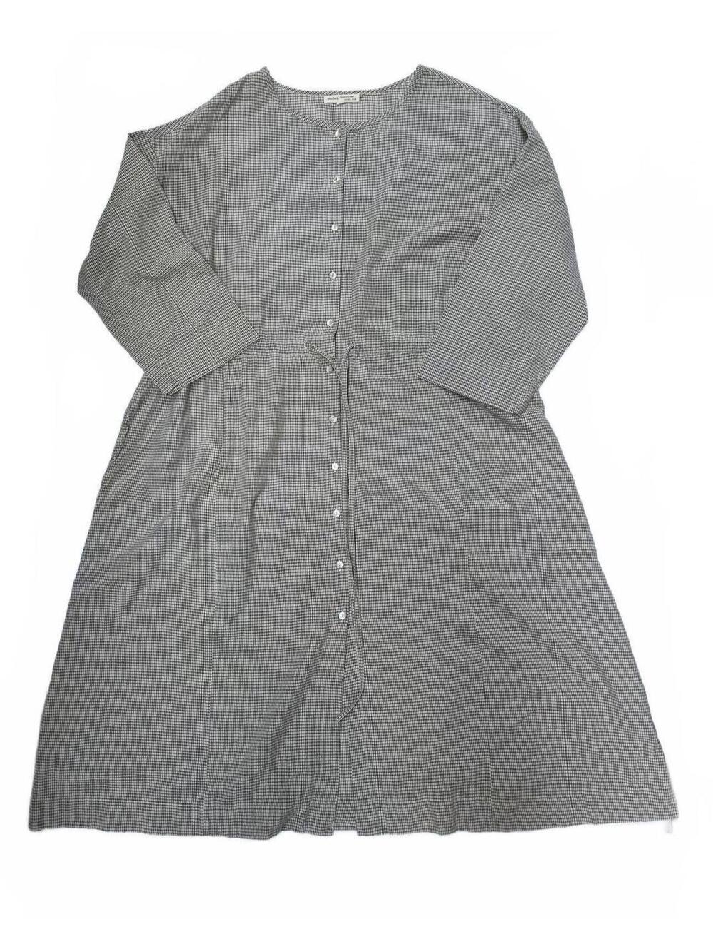 Maiwa Artisenal Hand Woven Cotton Black+ White Check Drawstring Midi Dress M/L